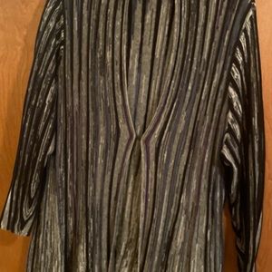 Nic and Zoe long cardigan sweater, grey, black purple details, front closure, 2X